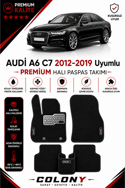 COLONY Audi A6 (2012-2019) C7 Uyumlu Pro Velur Halı Paspas Tam Set–Araca Özel...