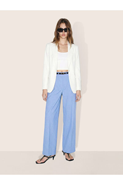 Freehand By Styli Blue Relaxed Fit Pinstripe Trousers