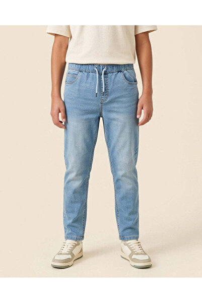 REDTAG Senior Boys Blue Plain Pull-On Jeans