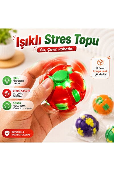 KOZMİK GİFT Işıklı Stres Topu Bas Bırak Dönsün Çevirmeli (Rastgele Renkler) S...