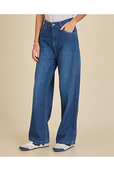 REDTAG Senior Girls Blue Wide Leg Jeans