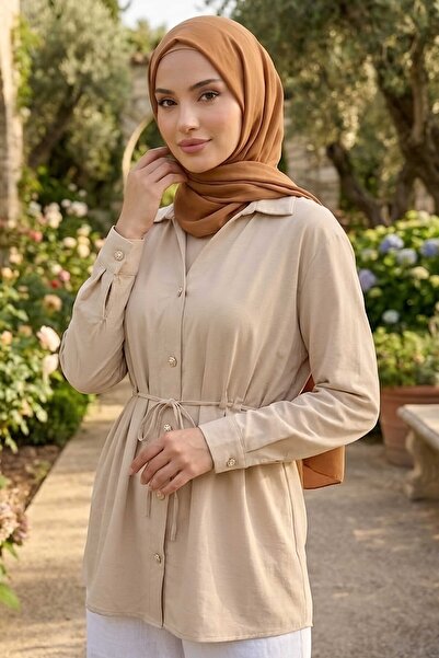 TOFİSA Pile Detaylı Tunik Krem - 28724-KREM