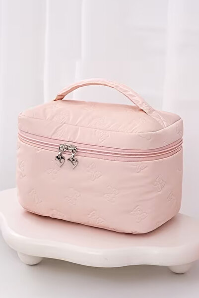 YOYOSO Kelebek Desenli Çıkarılabilir Kapaklı Makyaj Çantası Pembe