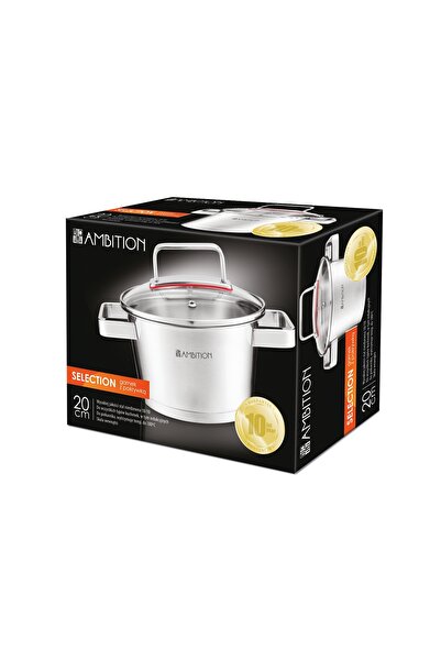 Ambition Oală din oțel inoxidabil cu capac de sticlă pentru inducție 20cm Sel...