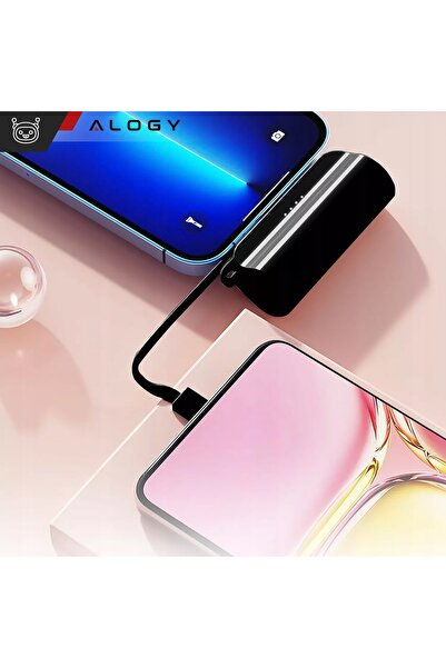 ALOGY Power Bank de buzunar 5000mAh negru pentru iPhone USB-C LIGHTNING