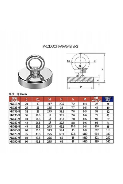 NO BRAND 75KG N52 48mm MAGNET DE NEODIM CU PRINDERE MAGNETICĂ MAGNET PUTERNIC