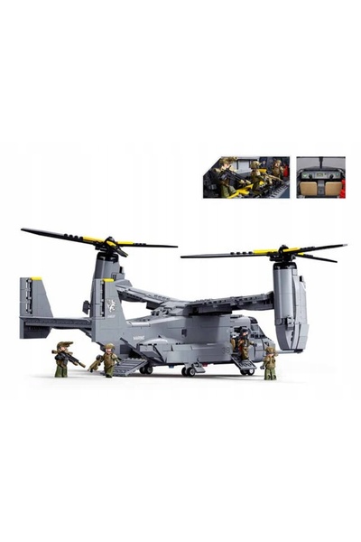 Sluban Jucării de construcție cu blocuri Elicopter Aeronavă Navă de debarcare...
