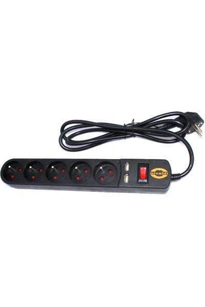 Orvaldi Prelungitor ORV5 cu filtru de tensiune, 3m, cu 2 porturi USB de 1A