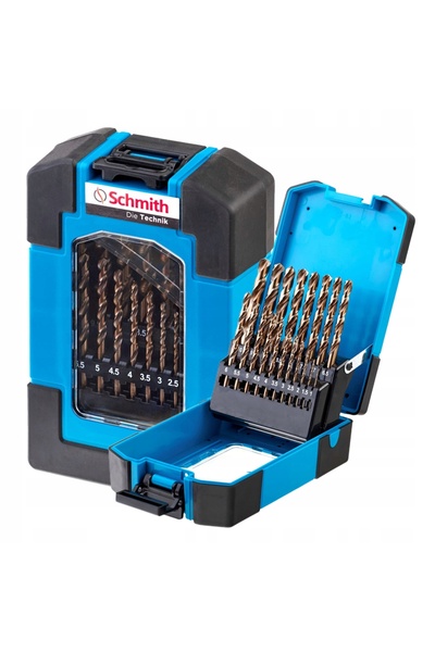 SCHMITH Burghie din cobalt pentru metal, oțel, fontă, set de 19 bucăți, 1-10mm