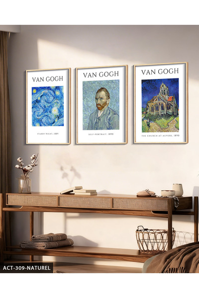 Evinemoda Tablou înrămat pe lemn în 3 piese, tematică Vincent Van Gogh, ACT