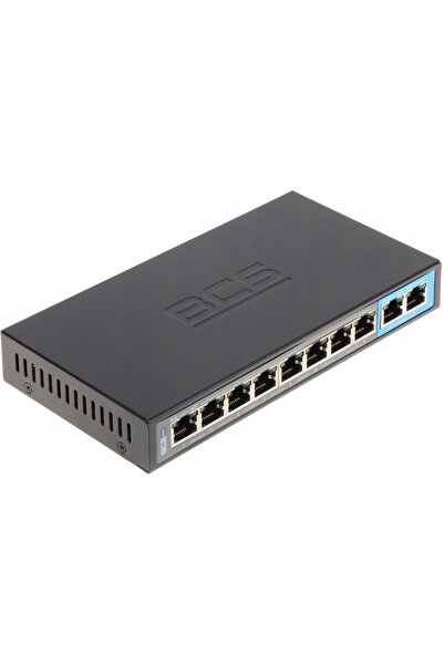 BCS Switch PoE cu 10 porturi pentru camere, de bază, 8x PoE, 2x LAN Uplink Gi...