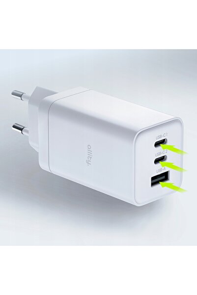NO BRAND Allity 65W 2x USB-C 1x USB-A GaN PD QC Încărcător de perete cu încăr...