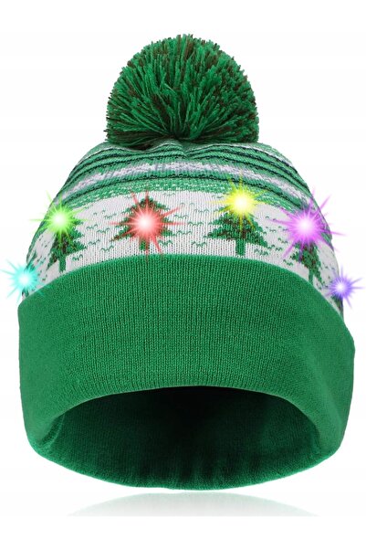 NO BRAND Căciulă de Crăciun luminoasă cu LED-uri, caldă, cu brad verde strălu...