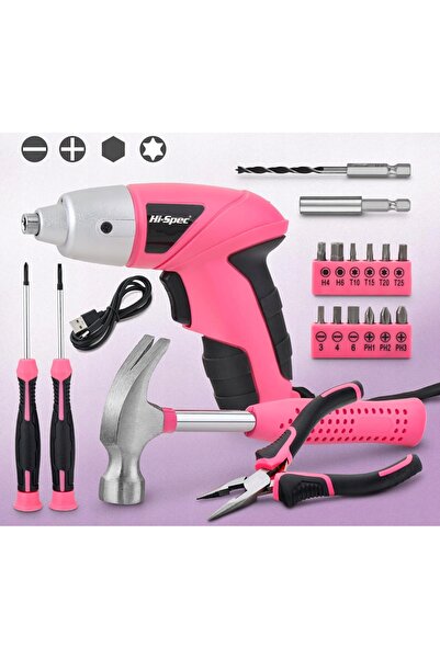 NO BRAND Hi-Spec 19 el. Set de șurubelnițe electrică roz, reîncărcabilă prin ...