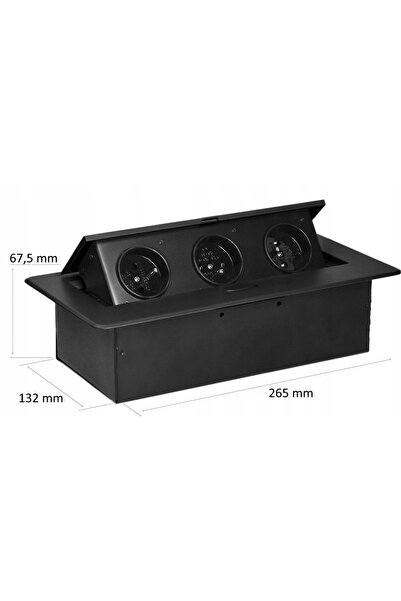 Orno Priză ascunsă încorporată în blat, triplă, cu 3 ieșiri USB, negru, 3680W