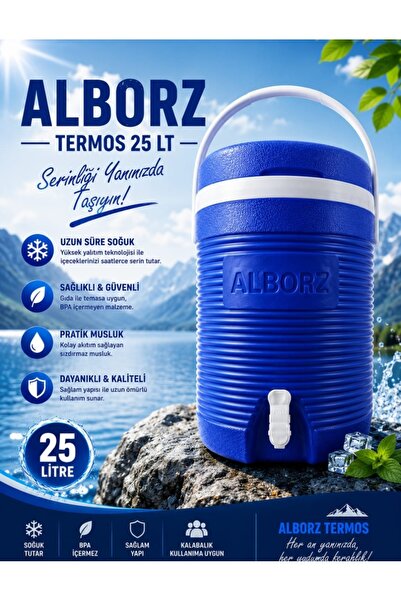 ALBORZ 25 L Plastik Su Termosu Musluklu Taşınabilir Su Bidonu Piknik Kamp Bah...