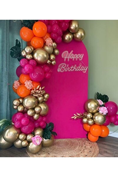 Çemrek Süs Parti Fuchsia Orange Gold Chrome Balloon Chain Set of 100