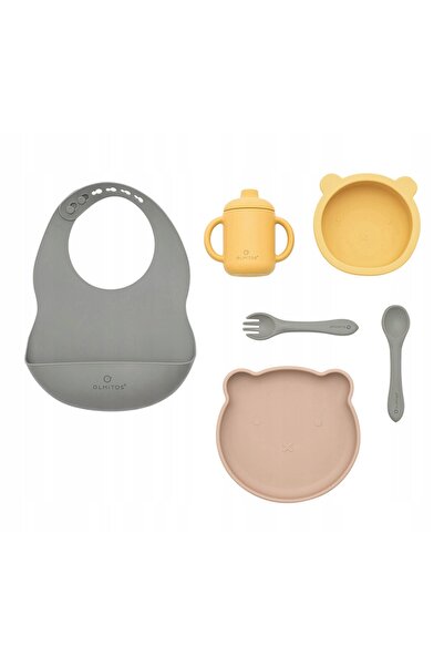 Olmitos Set de masă din silicon, 7 piese, verde, non-toxic, 6-36 luni