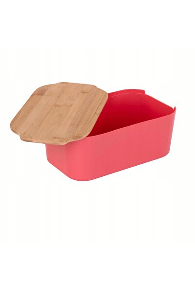 Excellent Houseware Cutie de pâine din plastic roz cu capac din bambus pentru...