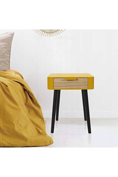 HowHomely Noptieră WENDY galbenă cu sertar, dormitor modern LOFT