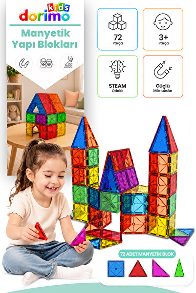 72 Parça Magnet Manyetik Yapı Blokları Eğitici Mıknatıslı Çocuk Oyuncak Seti 3+ Yaş