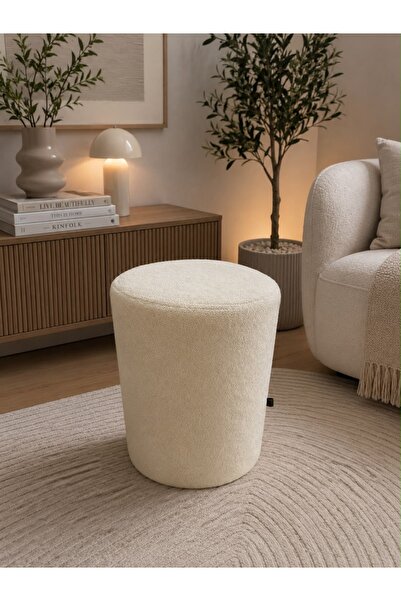 WOOLY LIFE Puf Tedy kumaş oturma pufu çok amaclı makyaj koltuğu beyaz