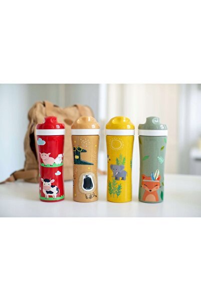 Koziol Sticlă roșie pentru copii cu animale pentru apă, reutilizabilă, 400ml