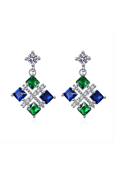 Choice silver 925 Sterling Silver Creative Simple Square Shape Star Ear Stud ...