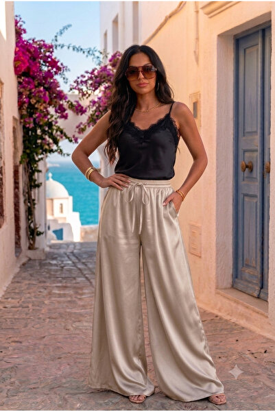 MAXORA SHOP Pantaloni satinati din matase - Crem