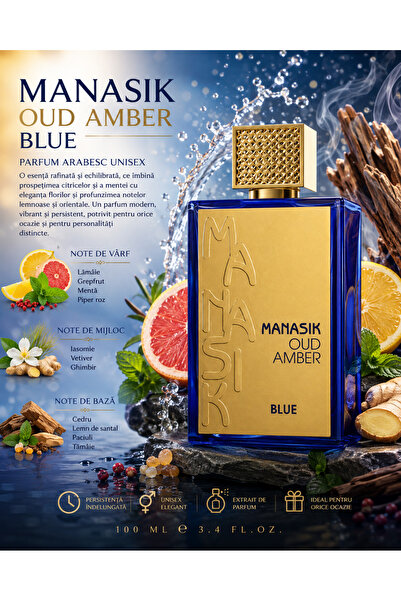 MANASIK Parfum Arabesc Oud Amber BLUE 100 ml, Unisex, Luxury, Persistent, Cit...