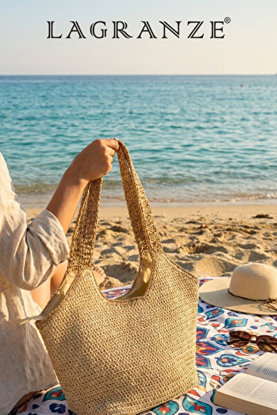 LAGRANZE Women's Straw Bag with Knitted Handle