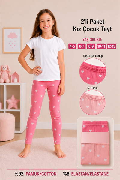 İlke Girl's 2-Piece Leggings, 92% Cotton, Flexible Waistband, Soft Textured, ...
