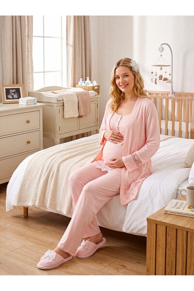 Lohusa Homewear مجموعة بيجامات للحوامل من New Season مزينة بالدانتيل وتصميم م...