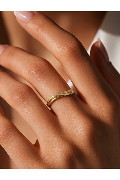 Ayarlanabilir Zirkon Taşlı Minimal Gold Renk Yüzük