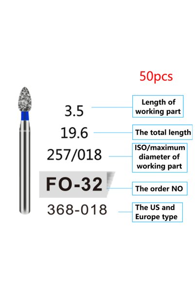 Choice13 F0-32 50Pcs/Bag Dental Diamond Burs Drill FG 1.6mm Bur For High Spee...