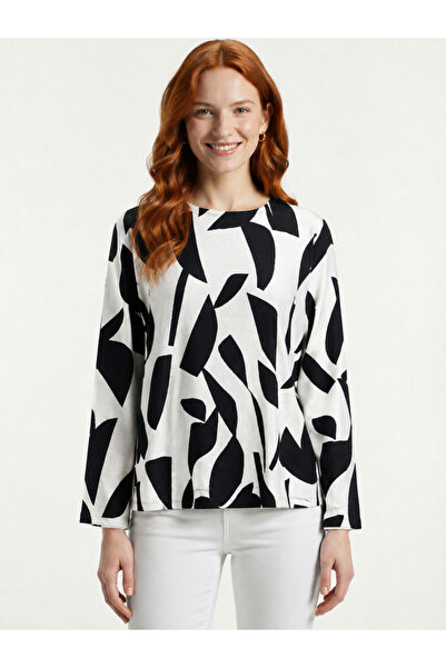 Neden Tekstil Women's Black and White Patterned Long Sleeve Knit Sweater