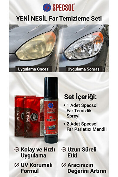 specsol Araba Far Temizleme Seti Stop Lambası Temizleme Seti Far Temizlik Set...