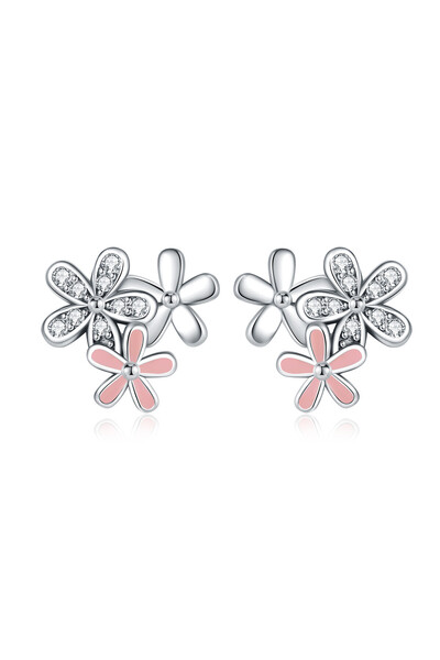 Choice OTE4016 CYCUFF S925 Sterling Silver Pink Daisy Flower Stud Earrings Fo...