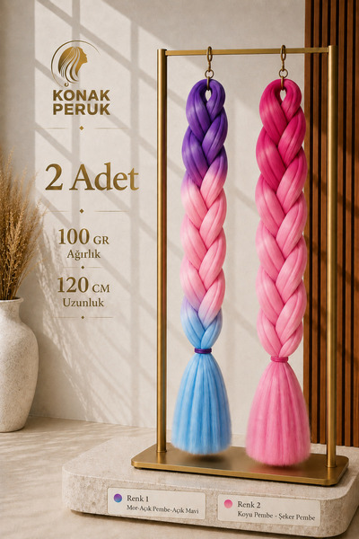 KONAK PERUK Afrika Örgüsü Rasta ve Box Braid İçin 2'li Paket Sentetik Saç – M...