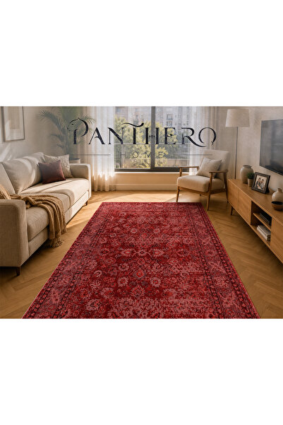 Panthero Home Kırmızı Vintage Klasik Desenli Kaymaz Taban Süngerli Yıkanabili...
