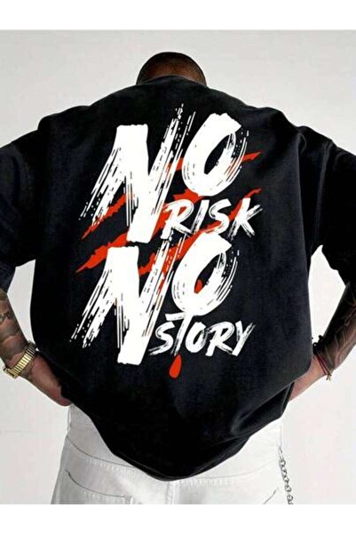 29CUN تي شيرت رجالي بطباعة جرافيك من RISK NO STORY - قميص فضفاض بطباعة حروف ج...