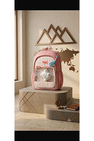 Generic Brand "Meow" Pink Cute Striped Backpack with Aitabo Kawaii Elementary...