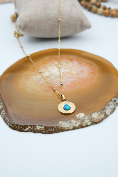 Serenite Collection Blob Gold Color Turquoise Stone Necklace