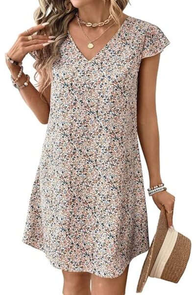 Dotail Women's Short Dress, Straight-Cut Tunic Style, Floral Print, Size M, P...