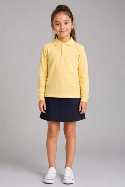 Mojo Bebek Tr Unisex Kids Polo Collar Long Sleeve Cotton School T-Shirt Yellow
