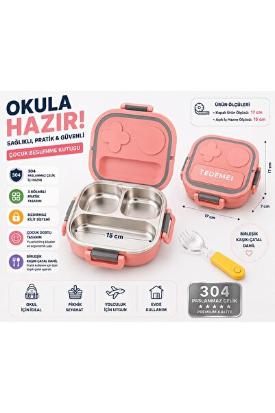 Lexi Bella 304 Stainless Steel 3 Compartment Children's Lunch Box Leakproof L...