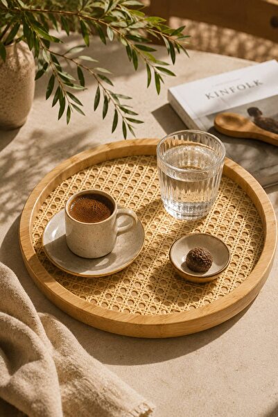 HAZARPAZAR 25 CM Rattan Hazeran Yuvarlak Tepsi Bambu (%100 Doğal Hazeran)