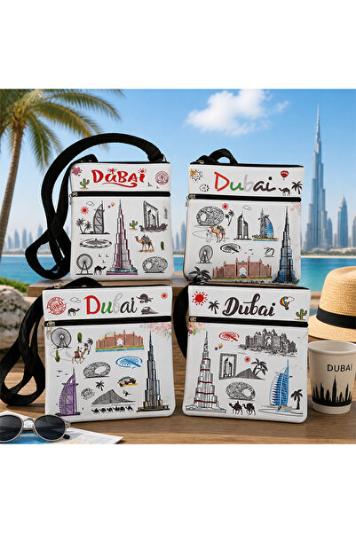 NUJET 1 Dubai landmark printed canvas messenger bag with front pocket zipper ...