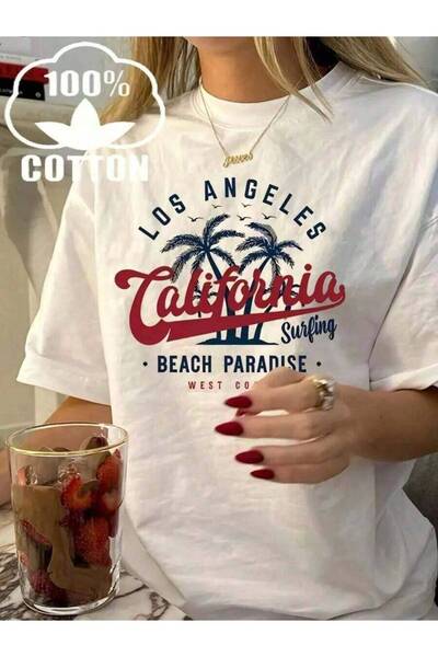 23ERVA White 100% Cotton T-Shirt Women A Casual And Chic Print, Perfect For R...