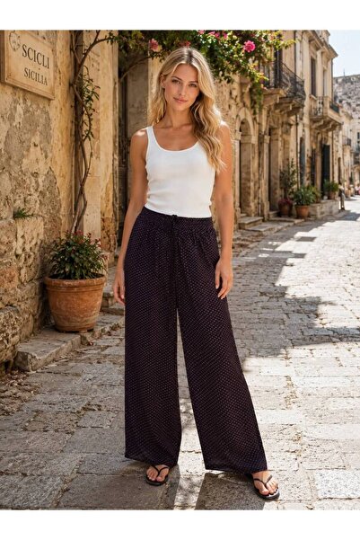 Derya Kurşun Wide Leg Pants with Elastic Waist 025-013